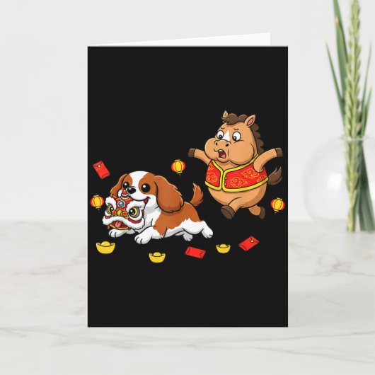 Chinese paard Cavalier King Charles Spaniel blij Kaart (Voorkant)