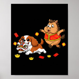 Chinese Paard Cavalier King Charles Spaniel Blij  Poster