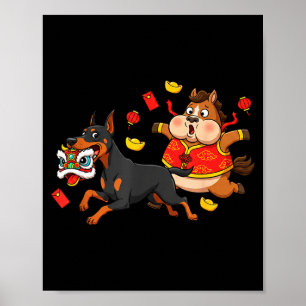 Chinese Paard Dobermann Pinscher Heren Dames Geluk Poster
