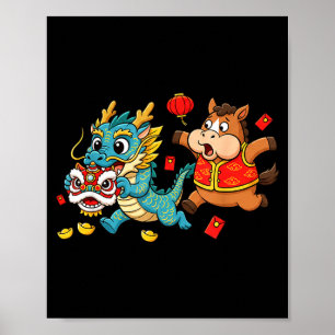 Chinese Paard Draak Grappig Kinderen Mannen Vrouwe Poster