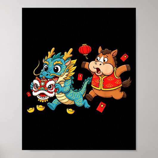 Chinese Paard Draak Grappig Kinderen Mannen Vrouwe Poster (Voorkant)