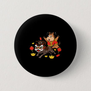 Chinese Paard Duitse Staande Pointer Hond Blij Ronde Button 5,7 Cm