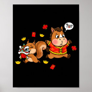 Chinese paard eekhoorn grappige kinderen heren dam poster