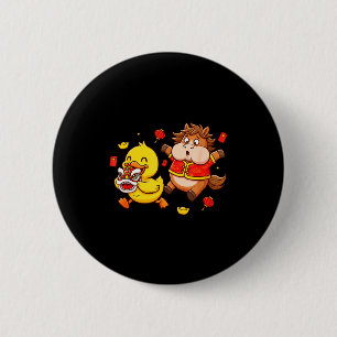 Chinese Paard Eend Grappige Kinderen Mannen Vrouwe Ronde Button 5,7 Cm