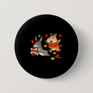 Chinese Paard Ezel Grappige Kinderen Mannen Vrouwe Ronde Button 5,7 Cm