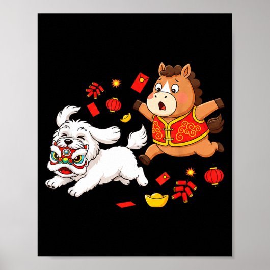 Chinese Paard Havanese Grappige Kinderen Mannen Vr Poster (Voorkant)
