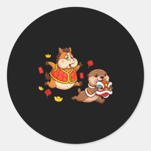 Chinese Paard Otter Grappige Kinderen Mannen Vrouw Ronde Sticker