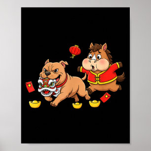 Chinese Paard Pitbull Grappige Kinderen Mannen Vro Poster