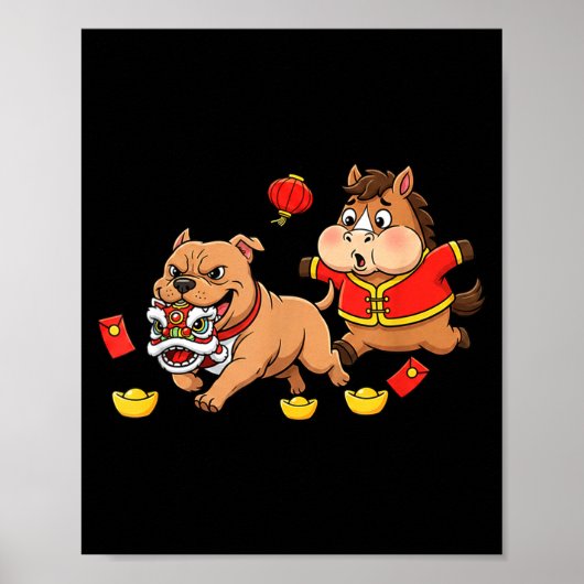Chinese Paard Pitbull Grappige Kinderen Mannen Vro Poster (Voorkant)