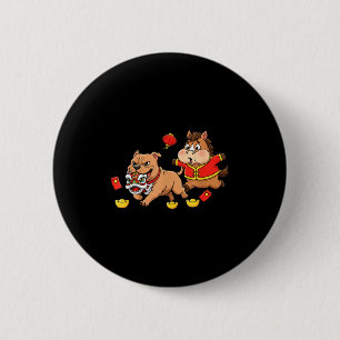 Chinese Paard Pitbull Grappige Kinderen Mannen Vro Ronde Button 5,7 Cm