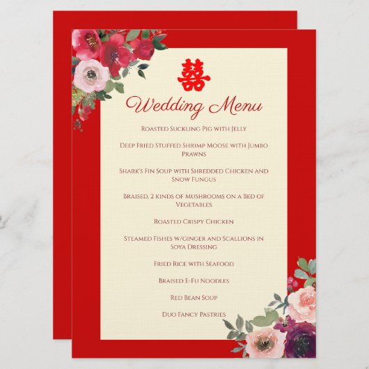 Chinese paarse bruintuintuin menu (Voorkant / Achterkant)