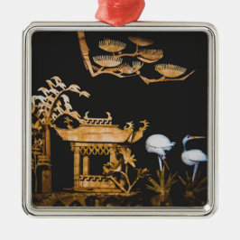 Chinese Pagode en Kraanvogels Natuur Scene Metalen Ornament