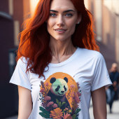 Chinese panda bij zonsondergang met bloemen schatt t-shirt
