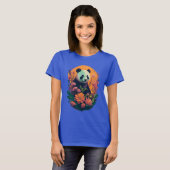 Chinese panda bij zonsondergang met bloemen schatt t-shirt (Voorkant volledig)