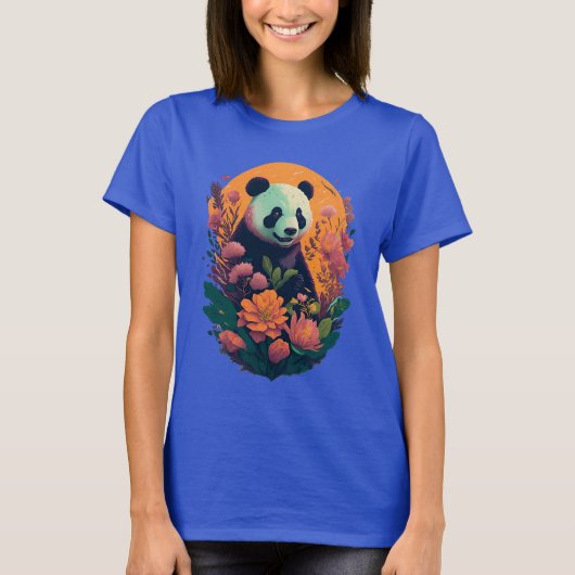 Chinese panda bij zonsondergang met bloemen schatt t-shirt (Voorkant)