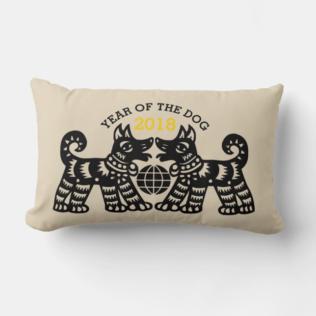 Chinese Papercut Earth Dog Year 2018 Lumbar P Kussen (Voorkant)