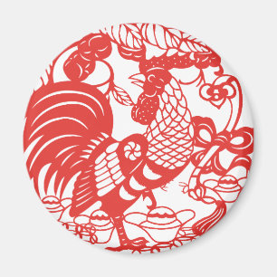 Chinese Papercut Rooster jaar dierentuin Birthday  Magneet