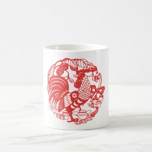 Chinese Papercut Rooster Jaar Zodiac Birthday Mok