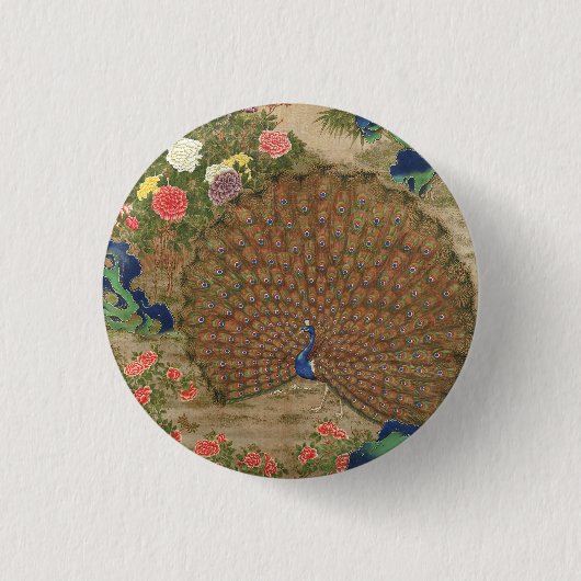 Chinese pauw en bloemen (17e eeuw)  ronde button 3,2 cm (Voorkant)