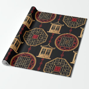 Chinese Paviljoen Roosterpatroon Cadeaupapier