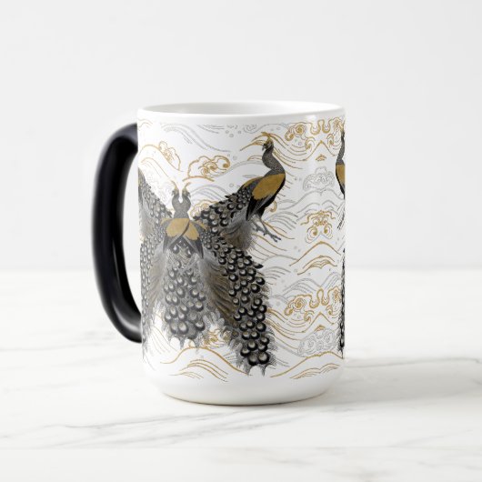 Chinese Peacocks Design Goud Magische Mok (Voorkant links)