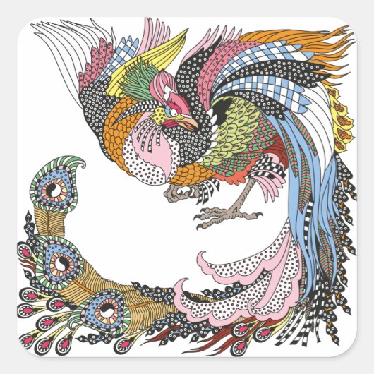 Chinese phoenix of Feng Huang Vierkante Sticker (Voorkant)