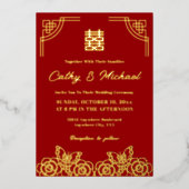 Chinese pioen bloem vlinder bruiloft papercut folie uitnodiging (Voorkant)