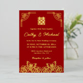 Chinese pioen bloem vlinder bruiloft papercut folie uitnodiging (Staand Voorkant)