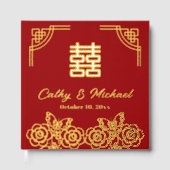 Chinese pioen bloem vlinder bruiloft papercut gastenboek (Voorkant)