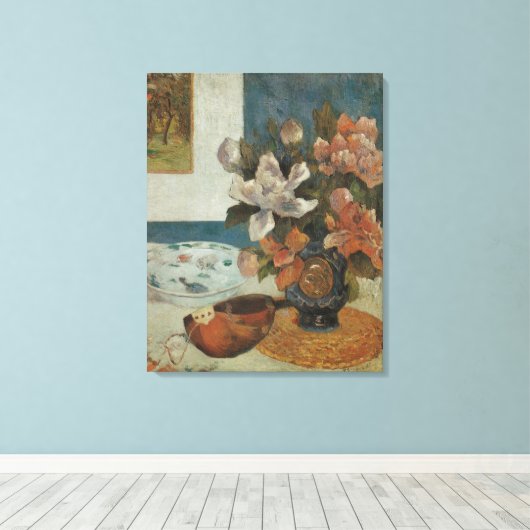 Chinese Pioenrozen en Mandoline van Paul Gauguin Canvas Afdruk (Insitu (Houten vloer))