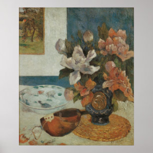 Chinese Pioenrozen en Mandoline van Paul Gauguin Poster