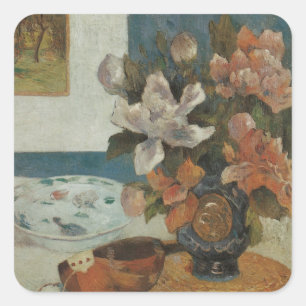 Chinese Pioenrozen en Mandoline van Paul Gauguin Vierkante Sticker