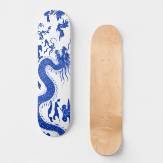 Chinese Porselein Draken Skate Deck, Blauw & Wit Persoonlijk Skateboard