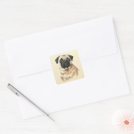 Chinese pug vierkante sticker (Envelop)