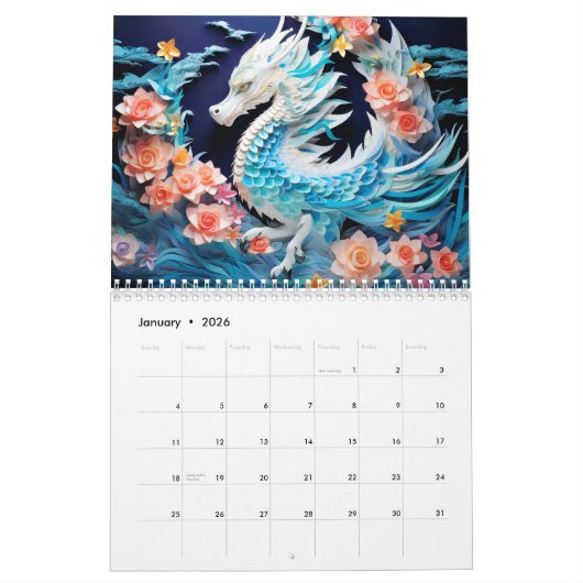 Chinese Quilling Dragons Calendar Kalender (Jan 2026)