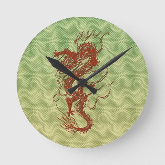 Chinese Red Dragon Fantasy Art Designer Gift Clock Ronde Klok (Voorkant)