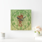 Chinese Red Dragon Fantasy Art Designer Gift Clock Vierkante Klok (Huis)