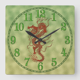 Chinese Red Dragon Fantasy Art Designer Gift Clock Vierkante Klok