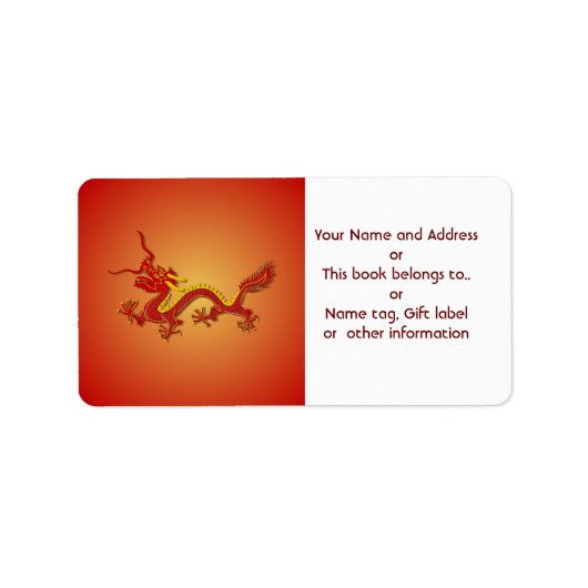 Chinese Red Gold Dragon Naam en adres Etiket (Voorkant)