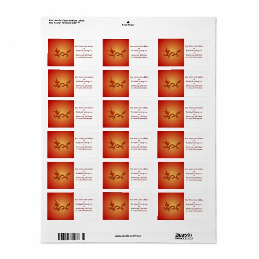 Chinese Red Gold Dragon Naam en adres Etiket (Full Sheet)