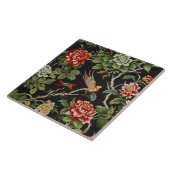 Chinese red green floral pattern tile tegeltje (Zijkant)