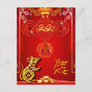 Chinese Red Knot Rat Year 2020 briefkaart