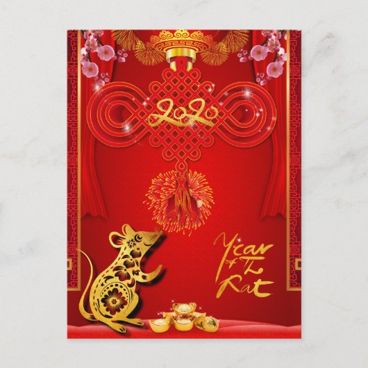 Chinese Red Knot Rat Year 2020 briefkaart (Voorkant)