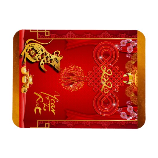 Chinese Red Knot Rat Year 2020 Flexible Magnet Magneet (Horizontaal)