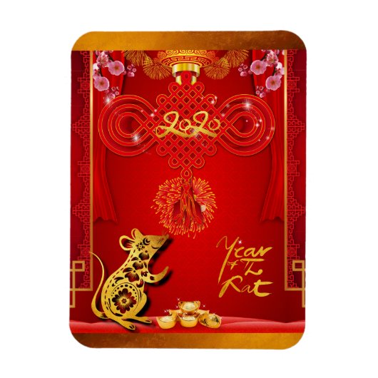 Chinese Red Knot Rat Year 2020 Flexible Magnet Magneet (Verticaal)