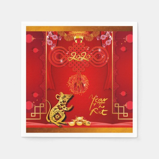 Chinese Red Knot Rat Year 2020 Party Paper Napkin Servet (Voorkant)