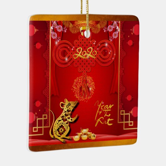 Chinese Red Knot Rat Year 2020 Square CO Keramisch Ornament (Rechts)