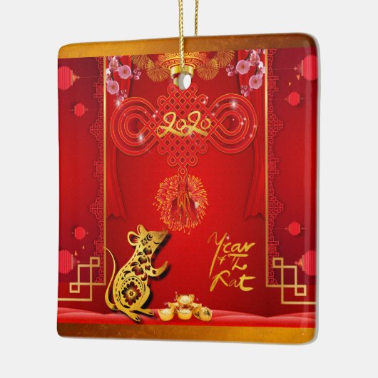 Chinese Red Knot Rat Year 2020 Square CO Keramisch Ornament (Links)