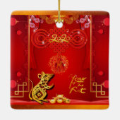 Chinese Red Knot Rat Year 2020 Square CO Keramisch Ornament (Achterkant)