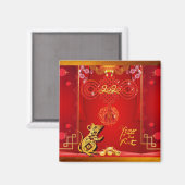 Chinese Red Knot Rat Year 2020 Square Magnet (Voorkant / Achterkant)